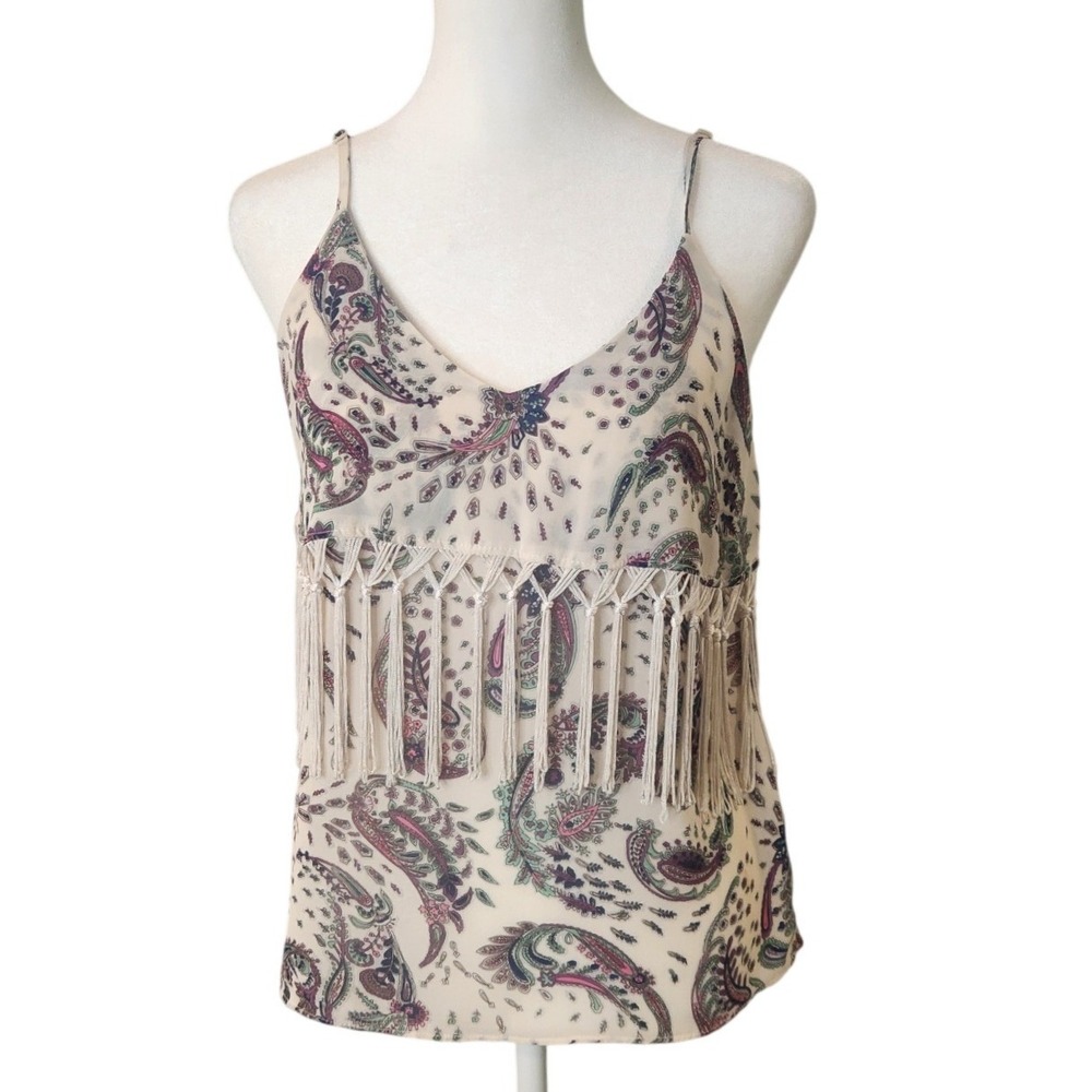 Cotton Candy Paisley Fringe Camisole Women S Cream Boho Excellent Macrame Tank‎